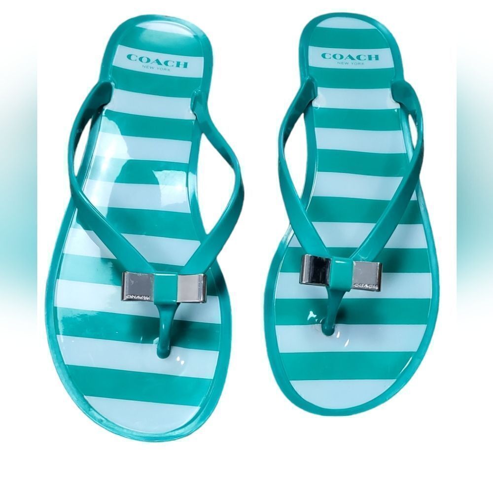 Coach Landon Teal Green & White Teal Flip Flops